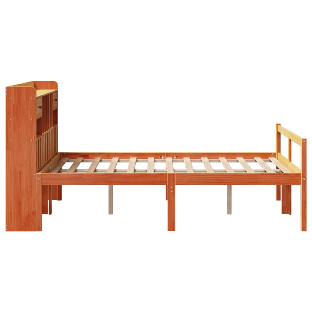 Lit bibliothèque sans matelas cire marron 135x190 cm pin massif - XIOS