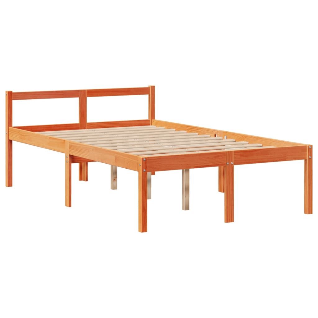 Lit bibliothèque sans matelas cire marron 135x190 cm pin massif - XIOS