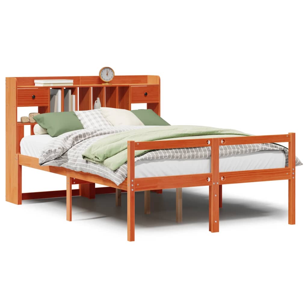 Lit bibliothèque sans matelas cire marron 150x200 cm pin massif - XIOS