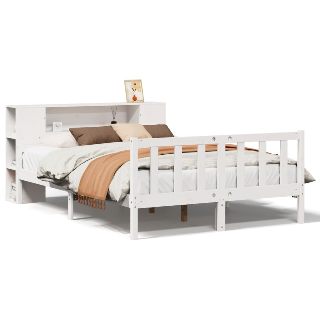 Lit bibliothèque sans matelas blanc 150x200 cm bois pin massif - XIOS