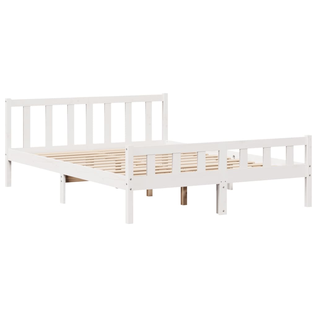 Lit bibliothèque sans matelas blanc 150x200 cm bois pin massif - XIOS