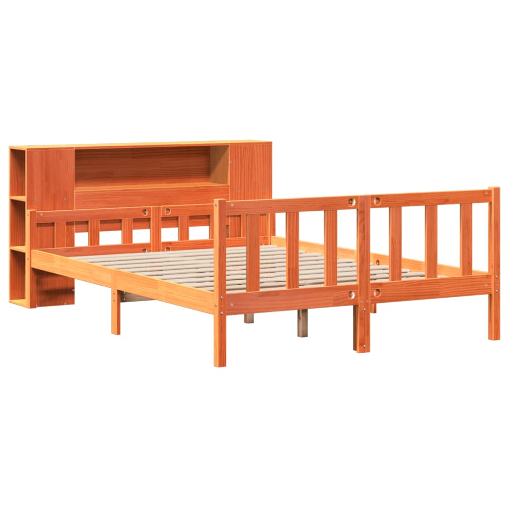 Lit bibliothèque sans matelas cire marron 150x200cm bois massif - XIOS