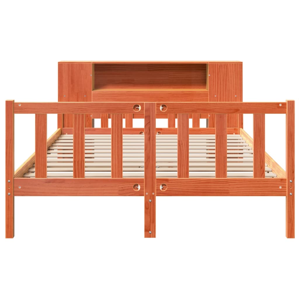 Lit bibliothèque sans matelas cire marron 150x200cm bois massif - XIOS