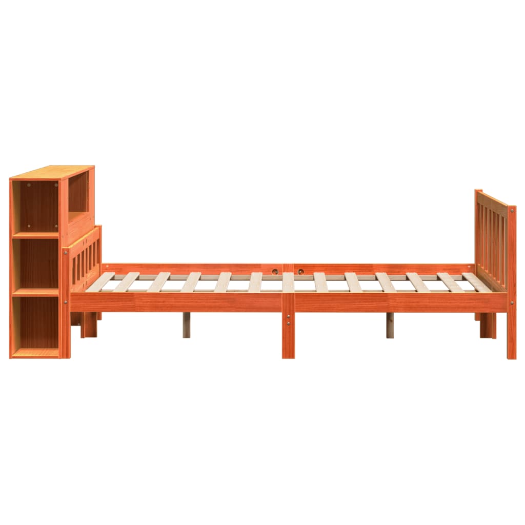 Lit bibliothèque sans matelas cire marron 150x200cm bois massif - XIOS