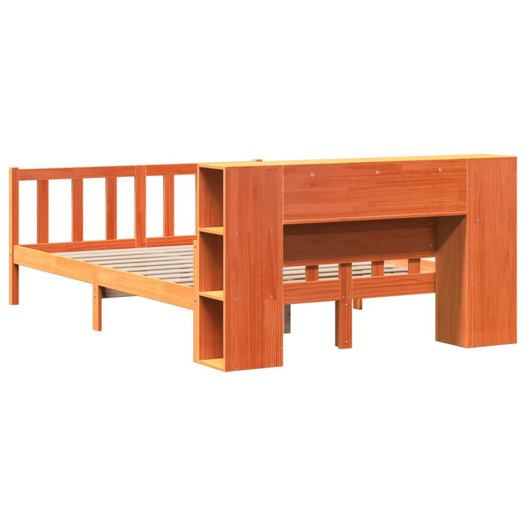 Lit bibliothèque sans matelas cire marron 150x200cm bois massif - XIOS