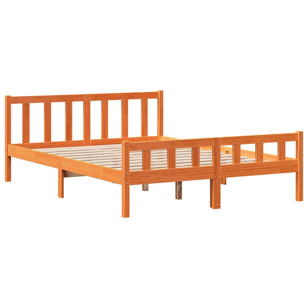 Lit bibliothèque sans matelas cire marron 150x200cm bois massif - XIOS
