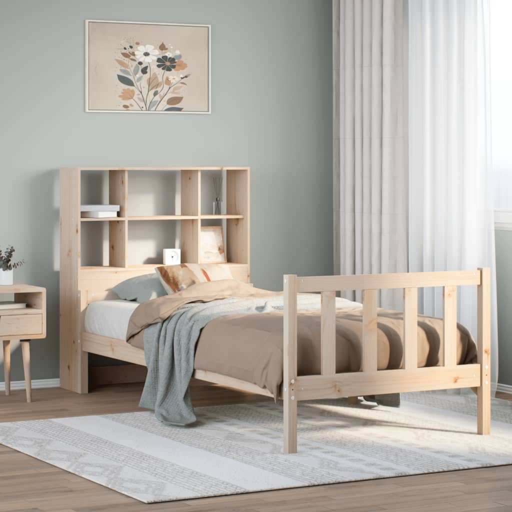 Lit bibliothèque sans matelas 90x190 cm bois de pin massif