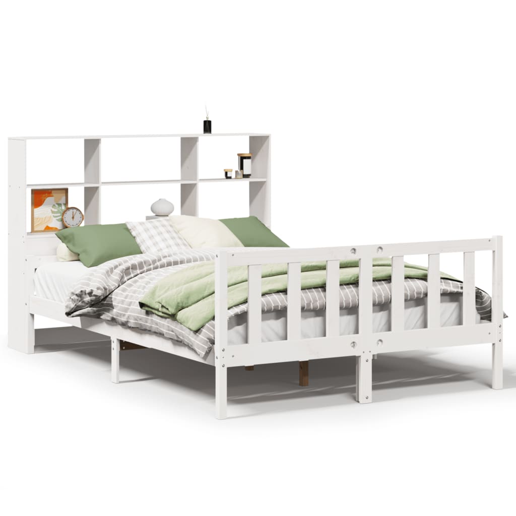 Lit bibliothèque sans matelas blanc 160x200 cm bois pin massif - XIOS