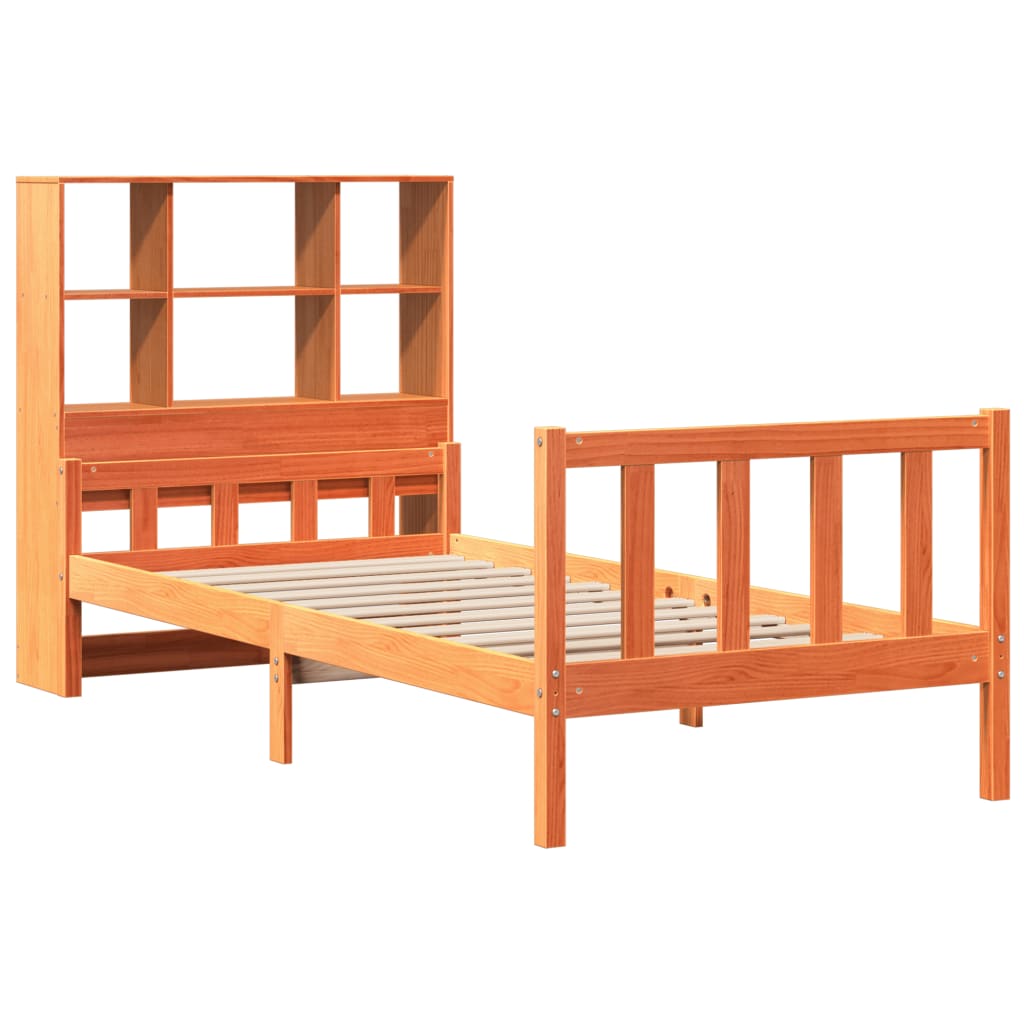 Lit bibliothèque sans matelas cire marron 75x190 cm bois massif - XIOS