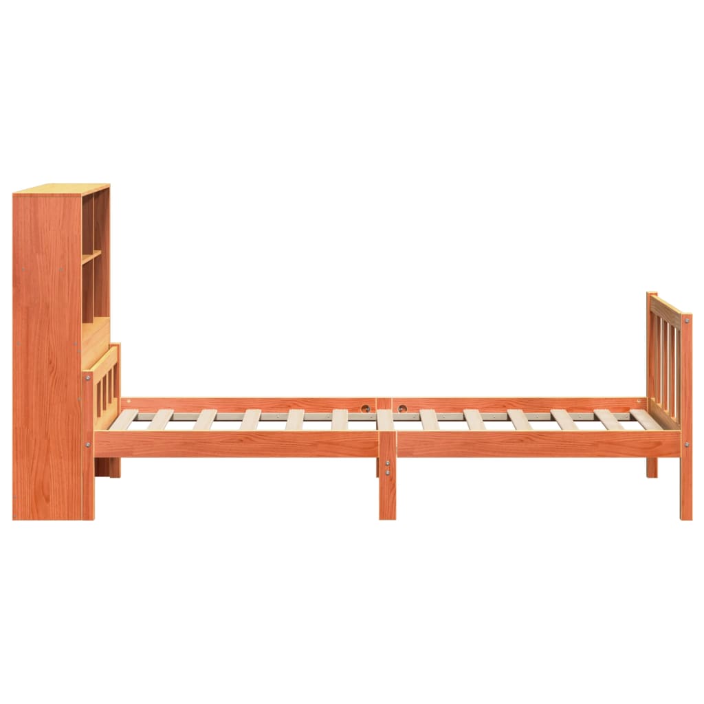 Lit bibliothèque sans matelas cire marron 75x190 cm bois massif - XIOS
