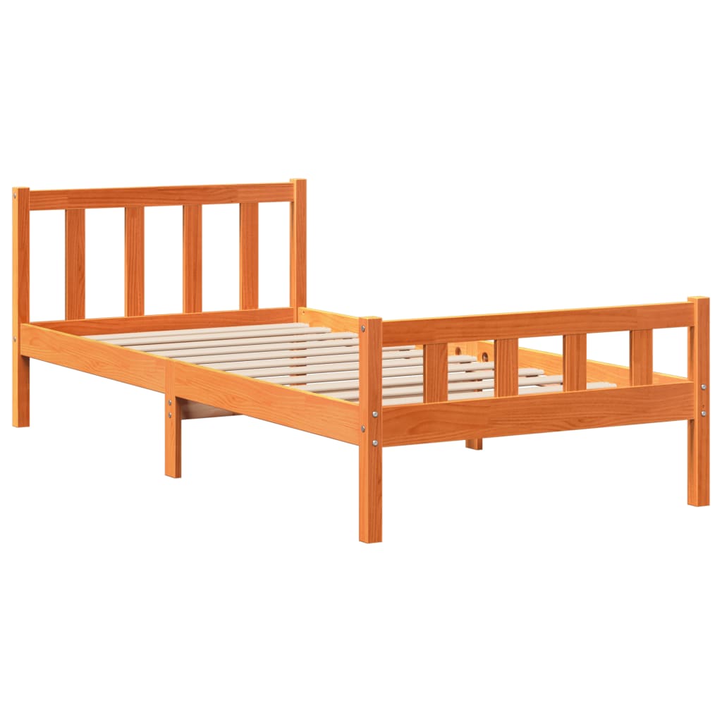Lit bibliothèque sans matelas cire marron 75x190 cm bois massif - XIOS
