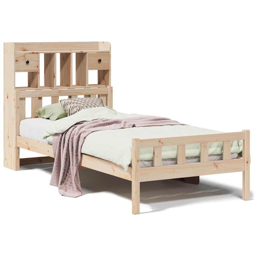 Lit bibliothèque sans matelas 90x190 cm bois de pin massif - XIOS