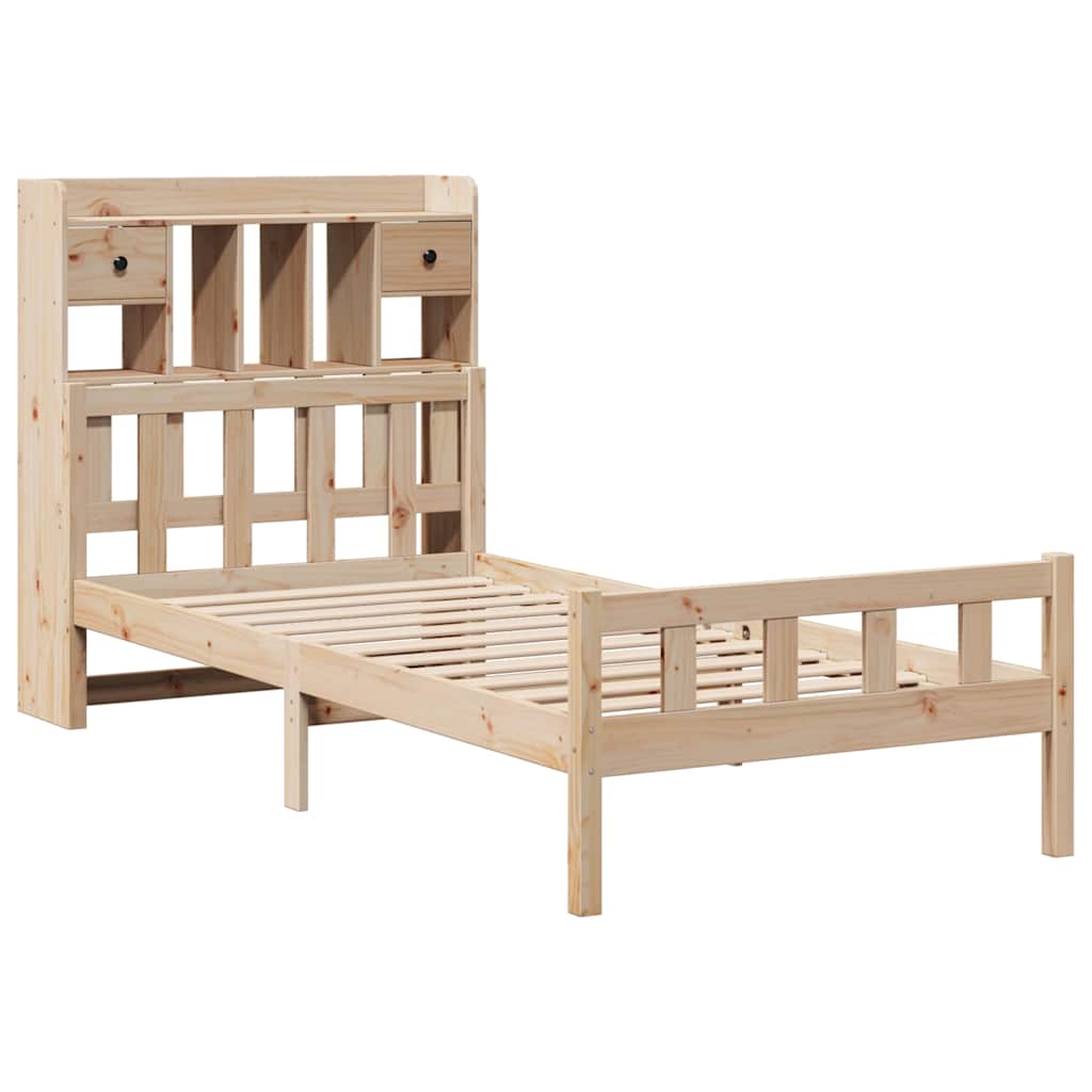 Lit bibliothèque sans matelas 90x190 cm bois de pin massif - XIOS