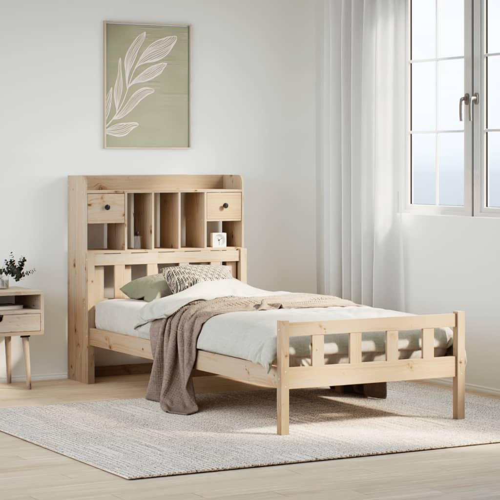 Lit bibliothèque sans matelas 90x190 cm bois de pin massif - XIOS