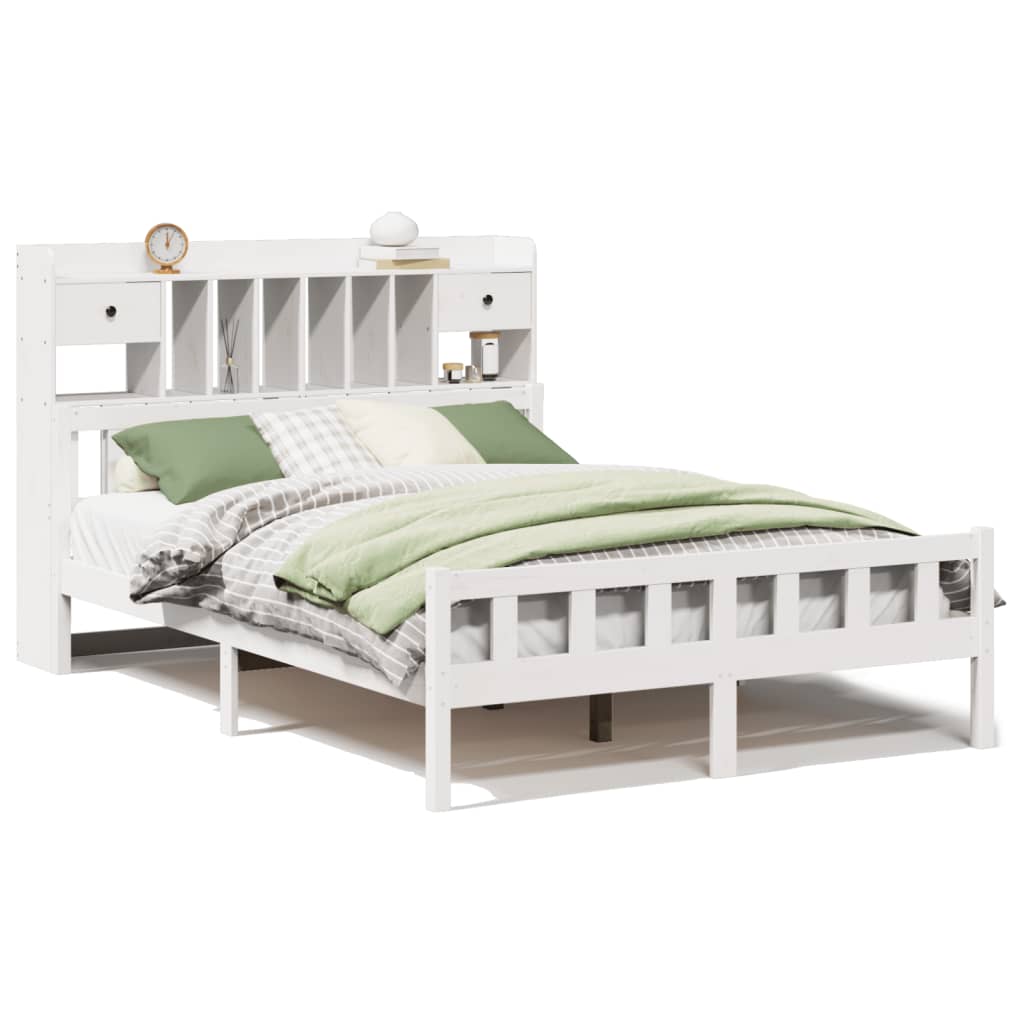 Lit bibliothèque sans matelas blanc 150x200 cm bois pin massif - XIOS