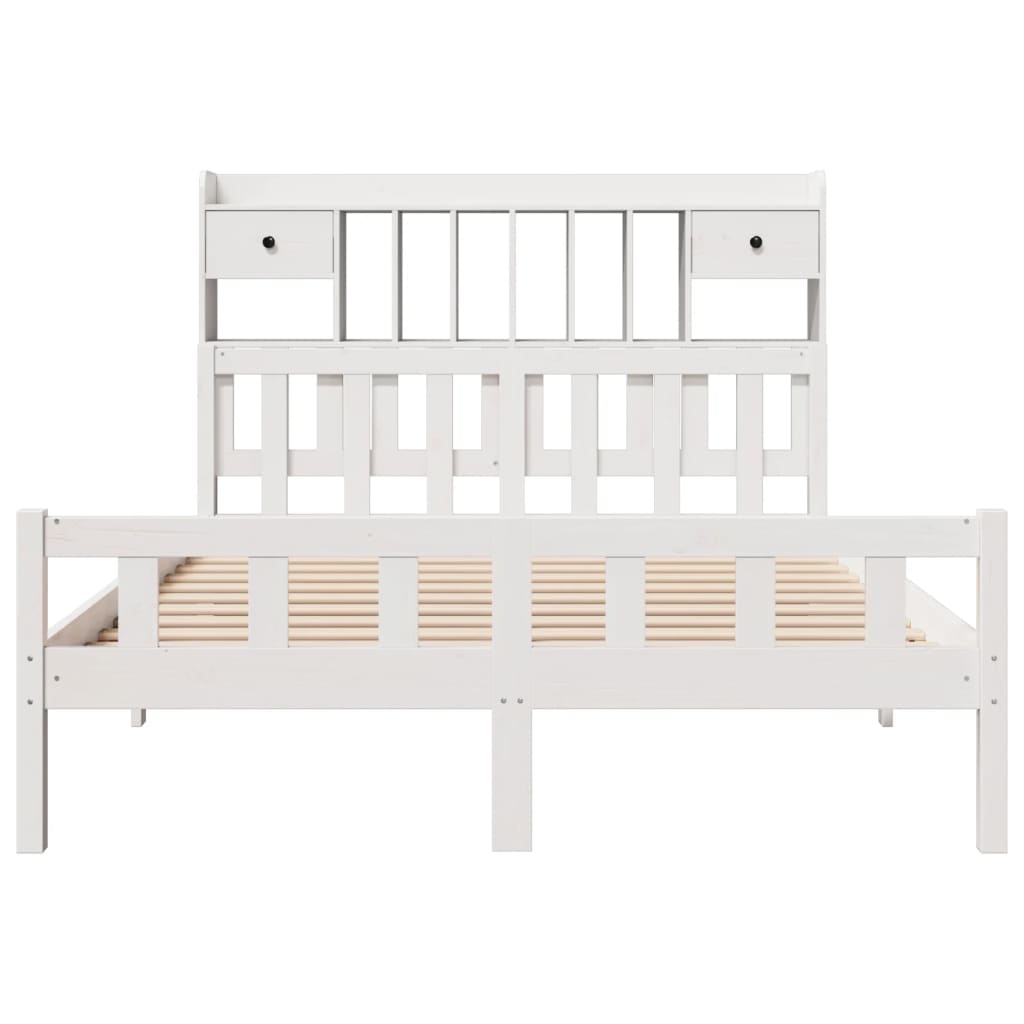 Lit bibliothèque sans matelas blanc 160x200 cm bois pin massif - XIOS