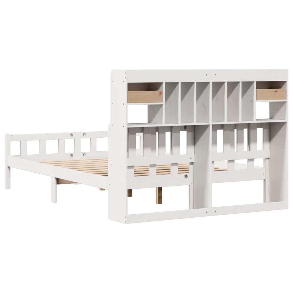 Lit bibliothèque sans matelas blanc 160x200 cm bois pin massif - XIOS