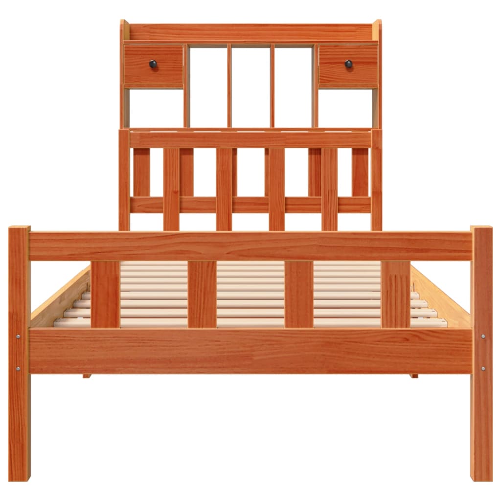 Lit bibliothèque sans matelas cire marron 75x190 cm pin massif - XIOS