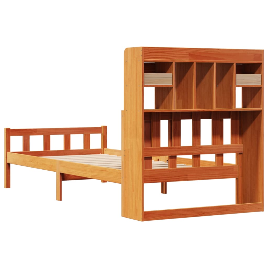 Lit bibliothèque sans matelas cire marron 75x190 cm pin massif - XIOS