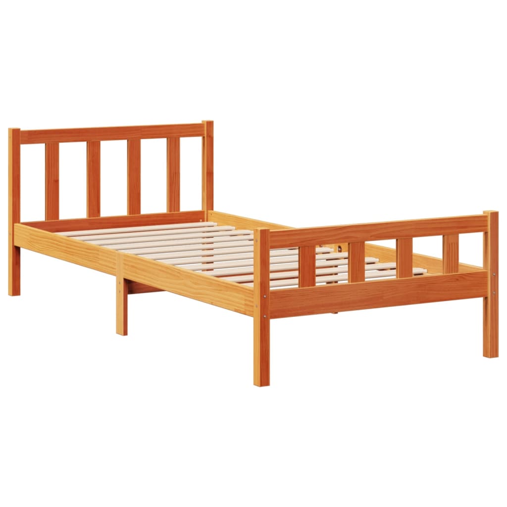 Lit bibliothèque sans matelas cire marron 75x190 cm pin massif - XIOS