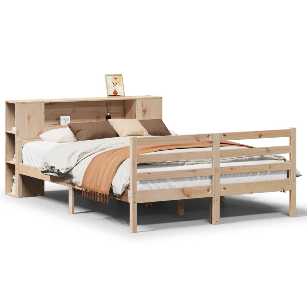 Lit bibliothèque sans matelas 135x190 cm bois de pin massif - XIOS