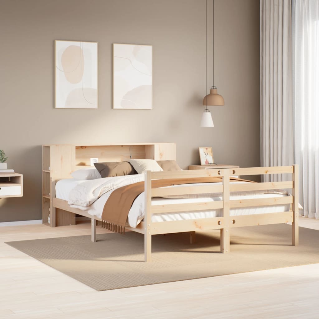 Lit bibliothèque sans matelas 135x190 cm bois de pin massif - XIOS