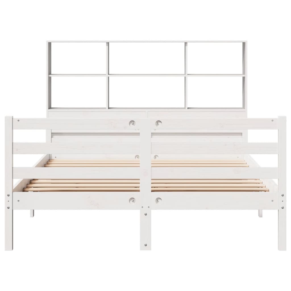 Lit bibliothèque sans matelas blanc 140x200 cm bois pin massif - XIOS