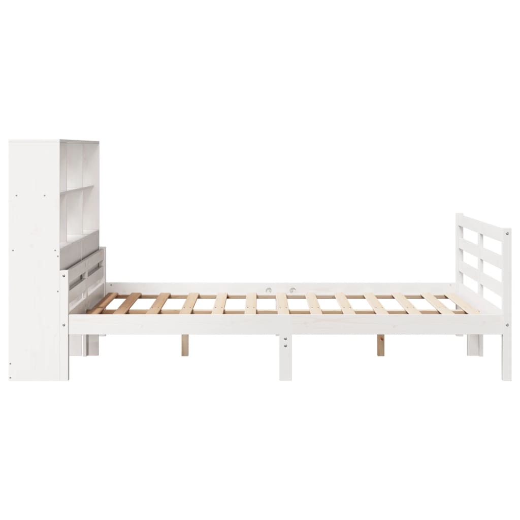 Lit bibliothèque sans matelas blanc 140x200 cm bois pin massif - XIOS