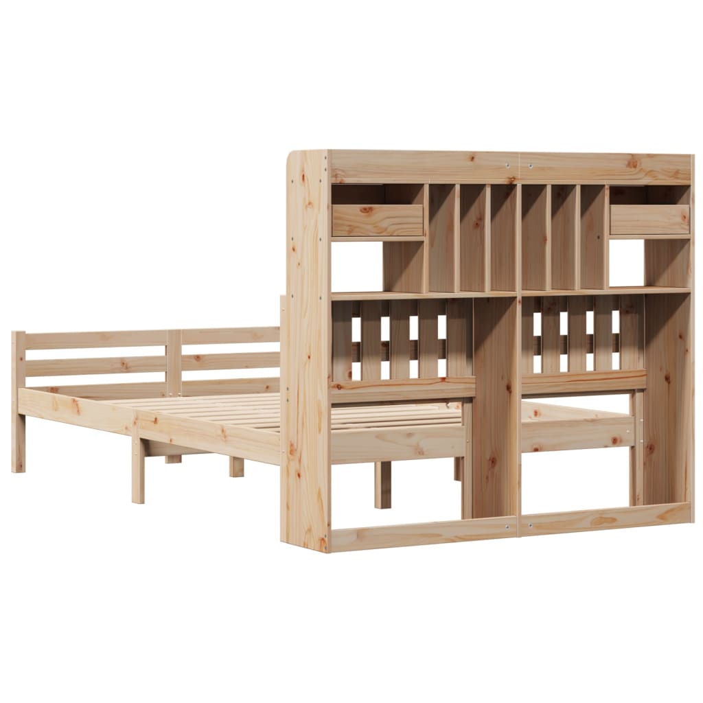 Lit bibliothèque sans matelas 135x190 cm bois de pin massif - XIOS