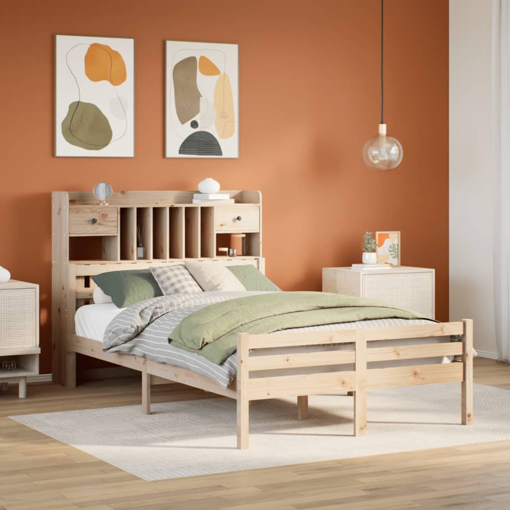 Lit bibliothèque sans matelas 135x190 cm bois de pin massif - XIOS