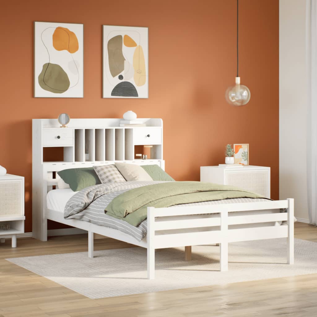 Lit bibliothèque sans matelas blanc 135x190 cm bois pin massif - XIOS