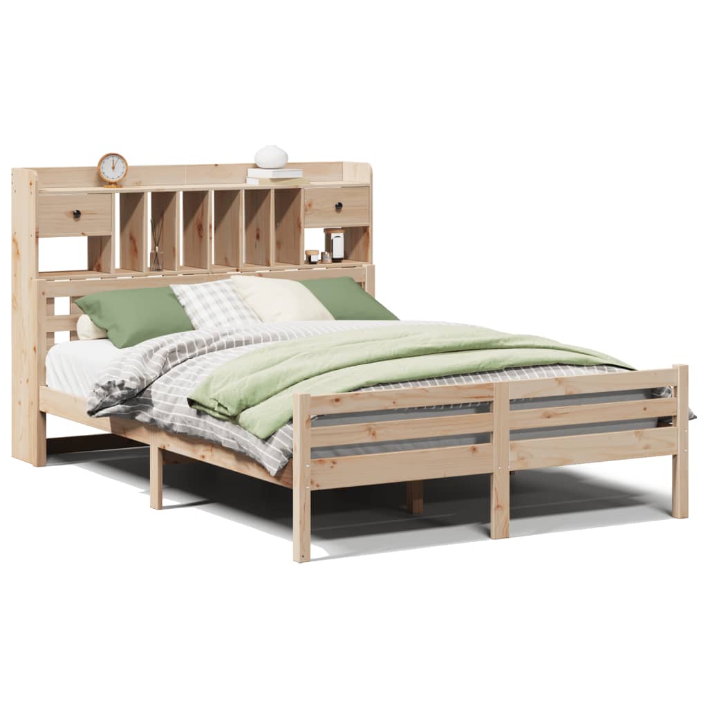 Lit bibliothèque sans matelas 140x190 cm bois de pin massif - XIOS
