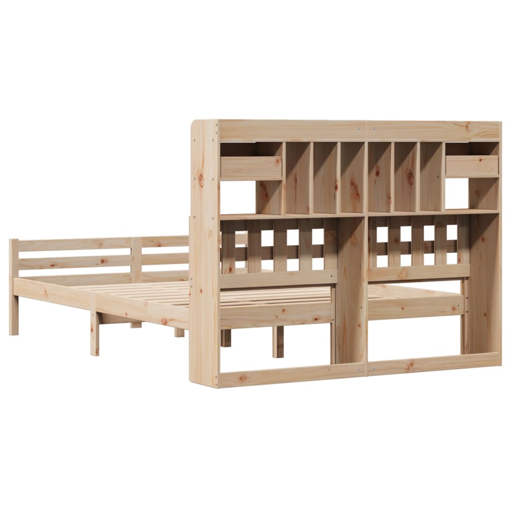 Lit bibliothèque sans matelas 140x190 cm bois de pin massif - XIOS