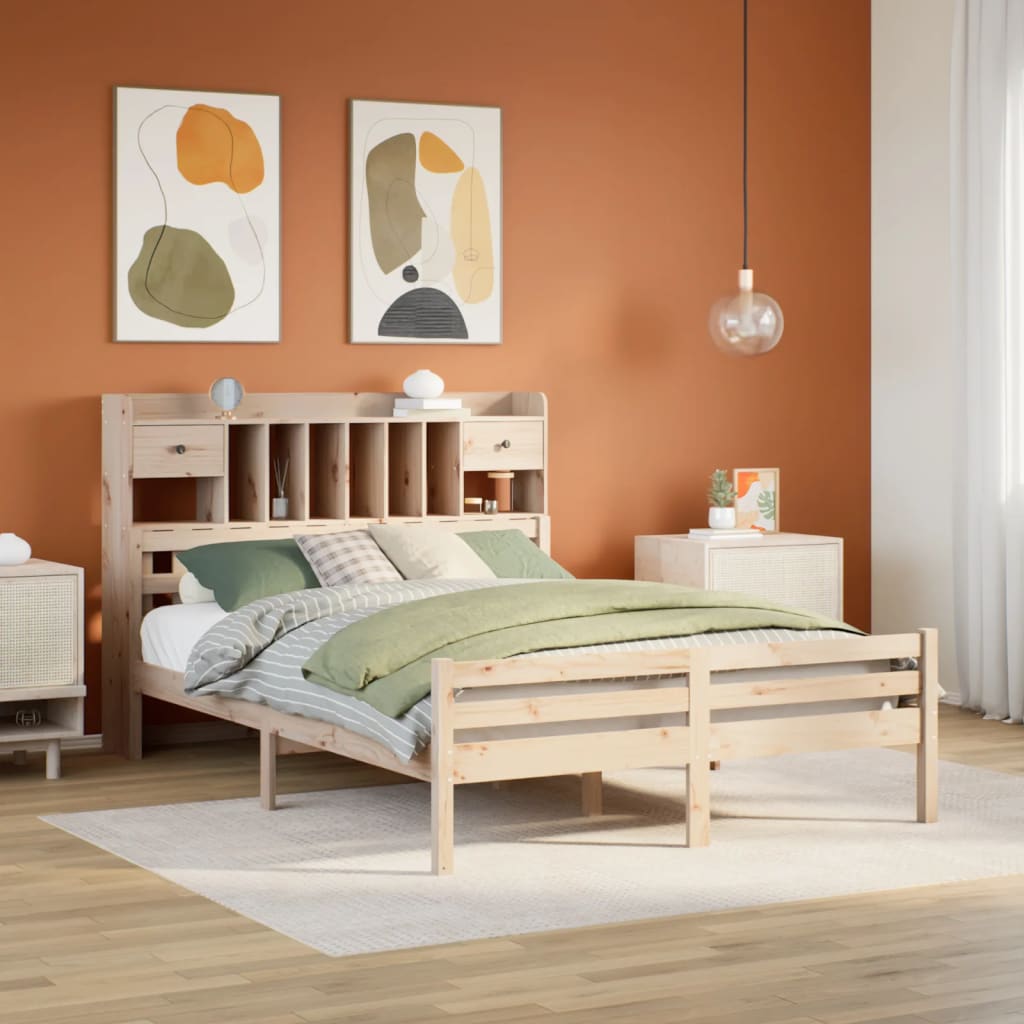 Lit bibliothèque sans matelas 140x190 cm bois de pin massif - XIOS