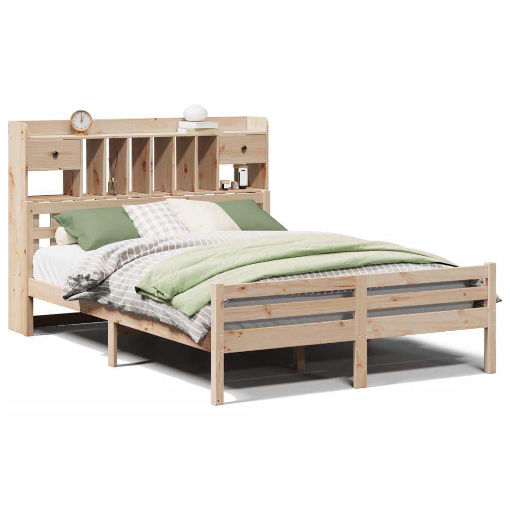 Lit bibliothèque sans matelas 140x200 cm bois massif de pin - XIOS