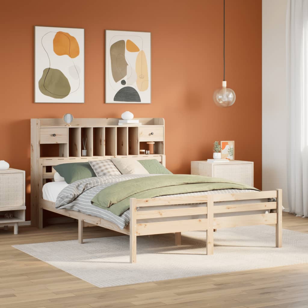 Lit bibliothèque sans matelas 140x200 cm bois massif de pin - XIOS