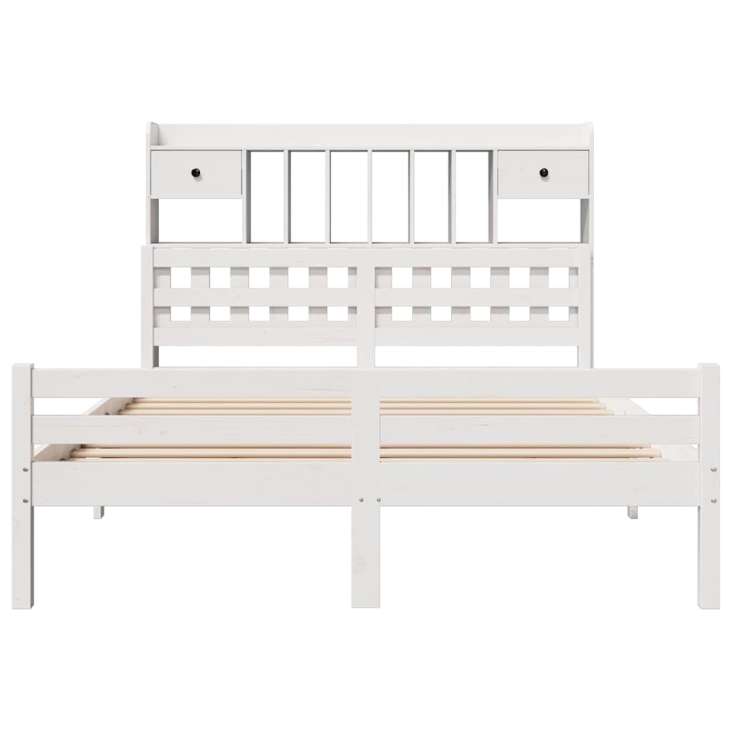 Lit bibliothèque sans matelas blanc 140x200 cm bois pin massif - XIOS