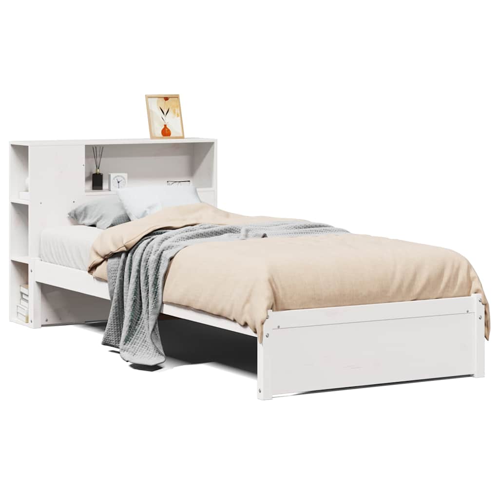 Lit bibliothèque sans matelas blanc 75x190cm bois de pin massif - XIOS