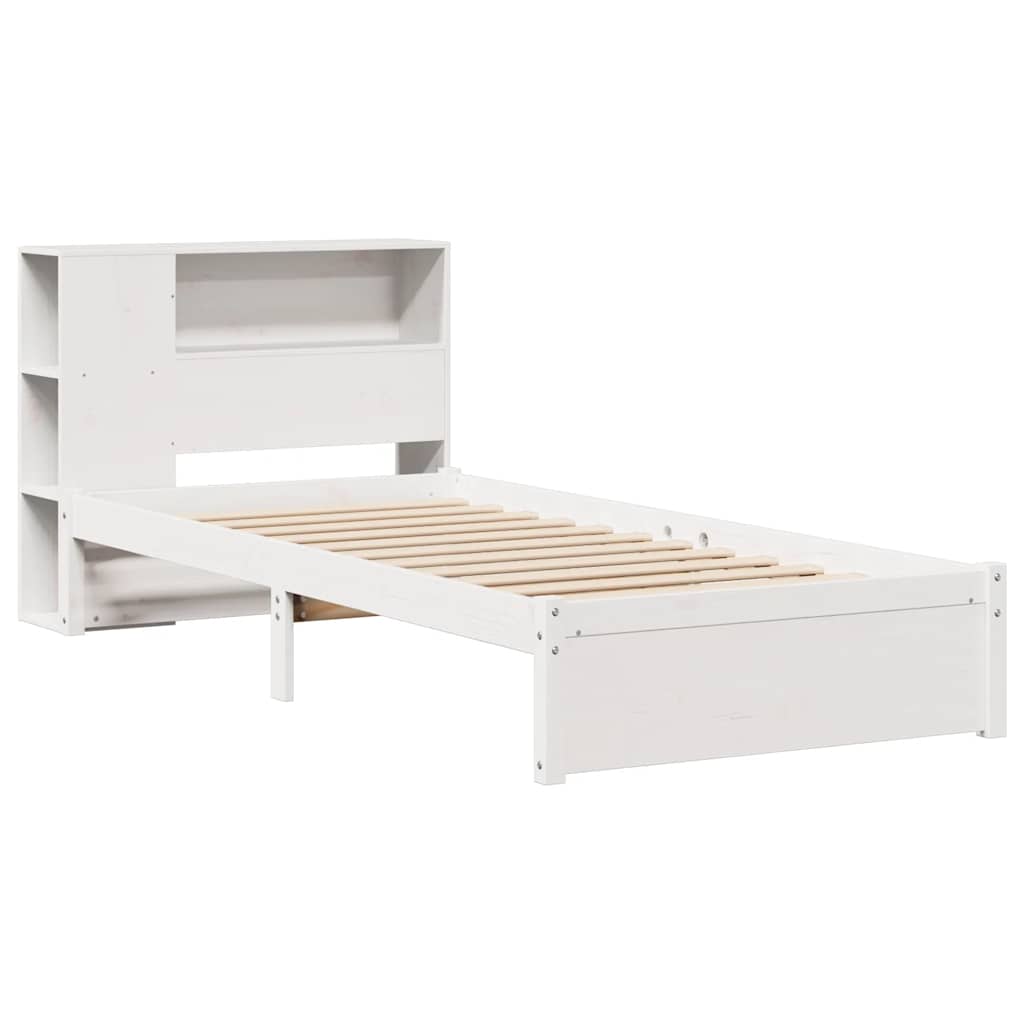 Lit bibliothèque sans matelas blanc 75x190cm bois de pin massif - XIOS
