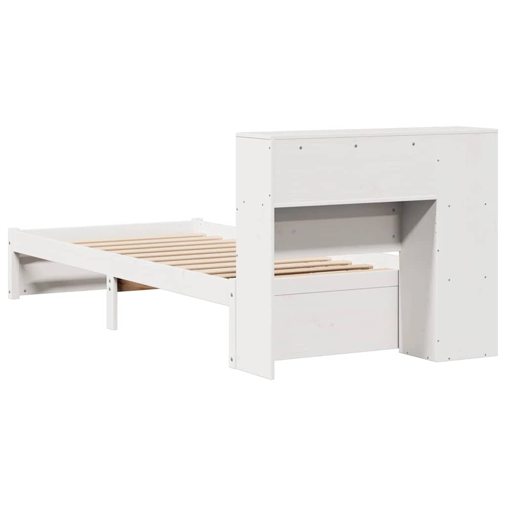 Lit bibliothèque sans matelas blanc 75x190cm bois de pin massif - XIOS