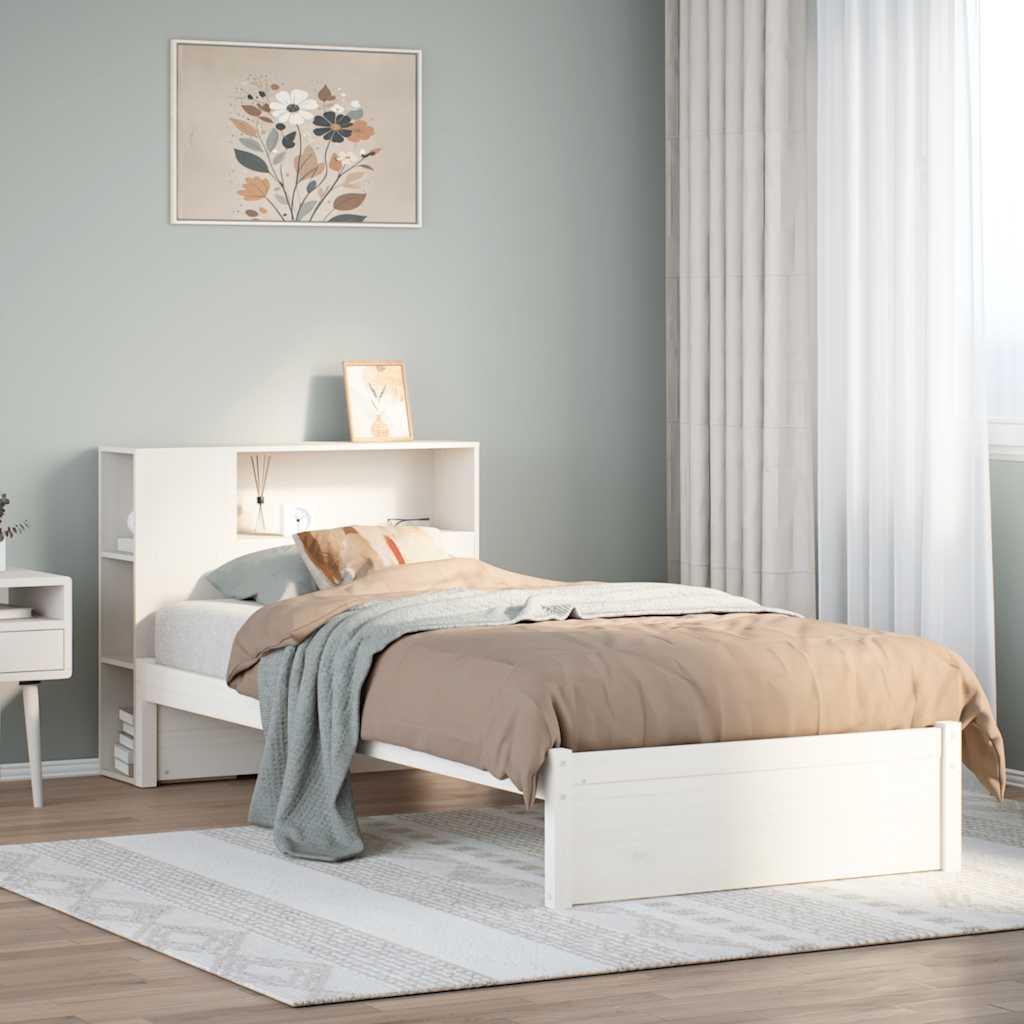 Lit bibliothèque sans matelas blanc 75x190cm bois de pin massif - XIOS