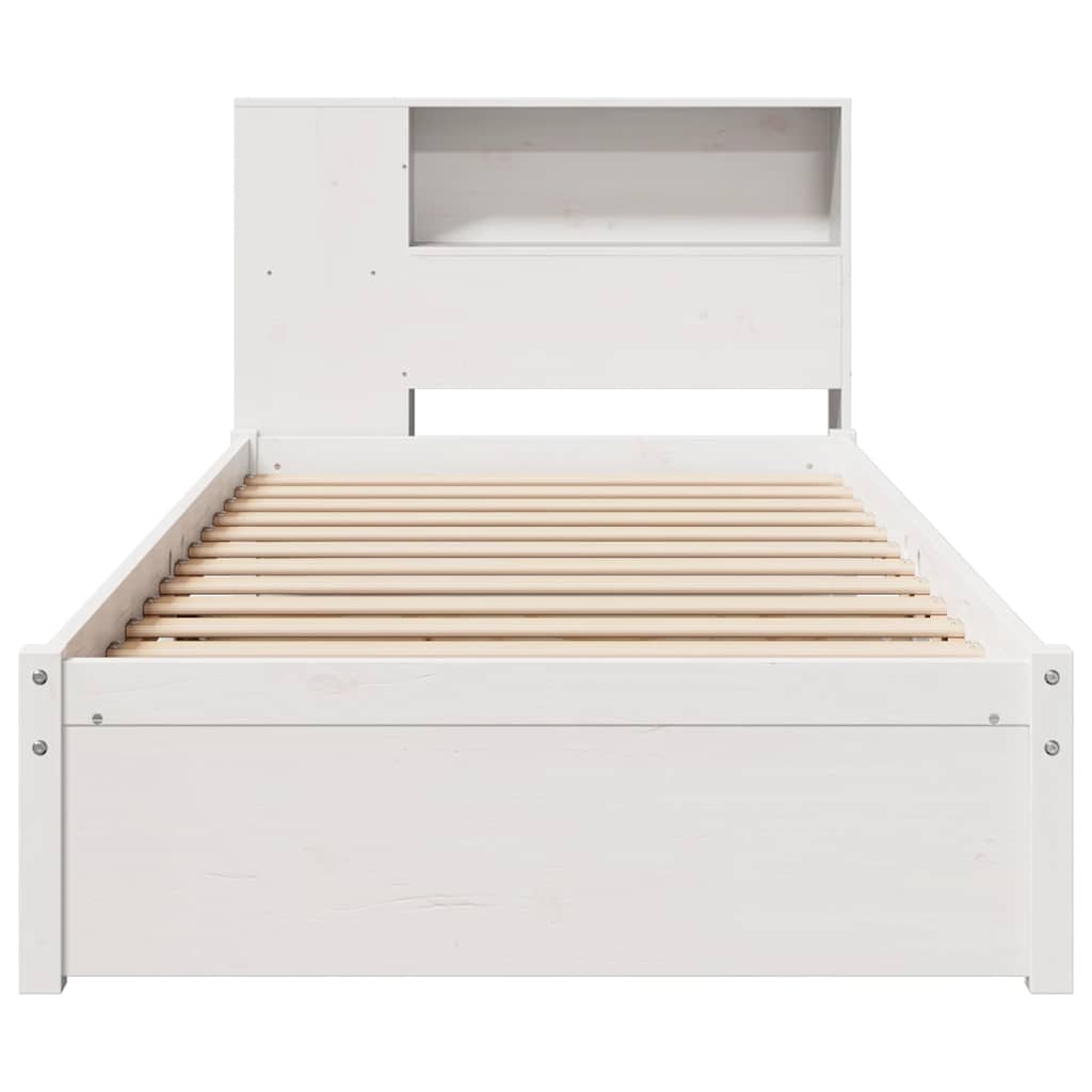 Lit bibliothèque sans matelas blanc 90x190cm bois de pin massif - XIOS