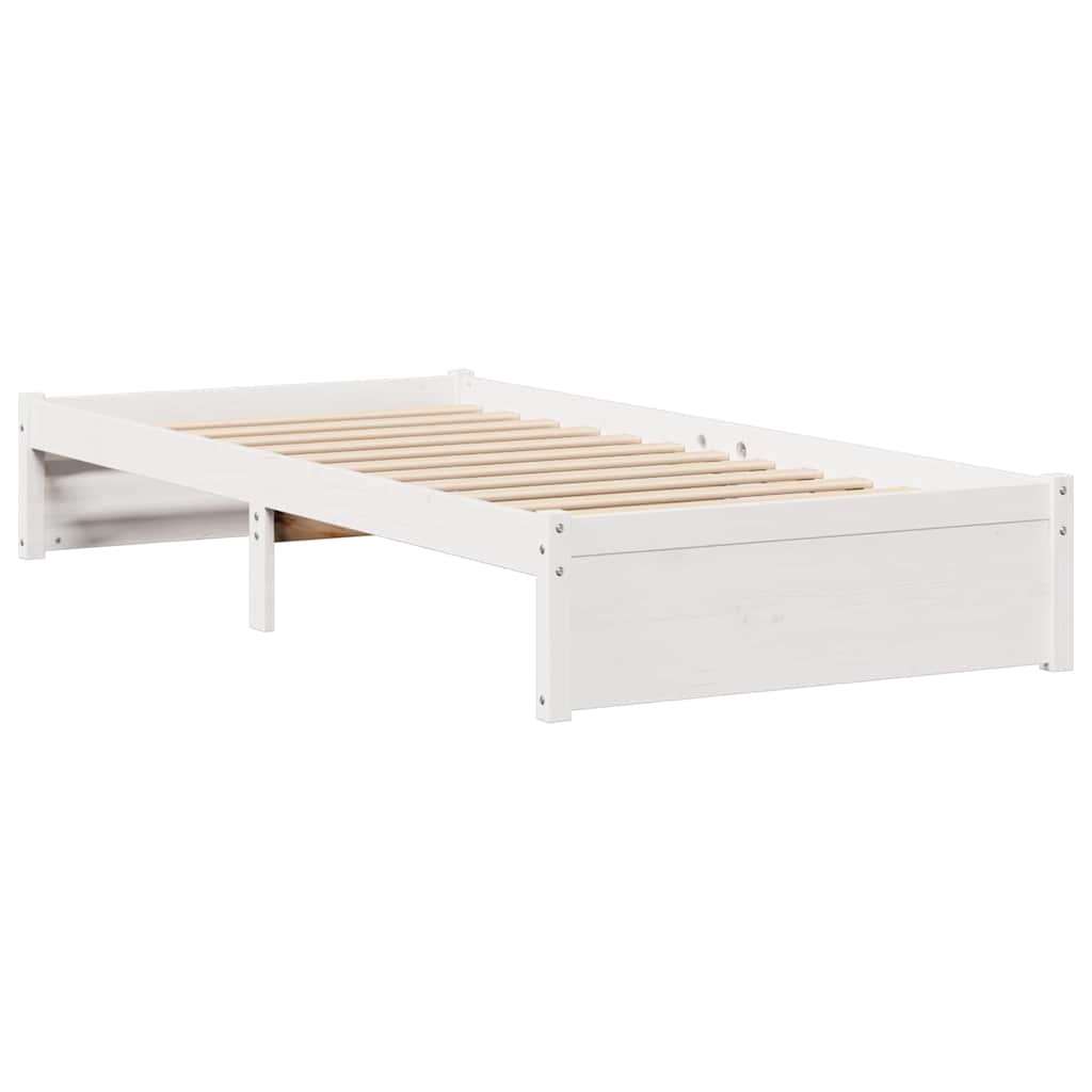 Lit bibliothèque sans matelas blanc 90x190cm bois de pin massif - XIOS