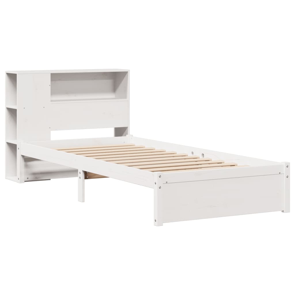 Lit bibliothèque sans matelas blanc 90x200cm bois de pin massif - XIOS