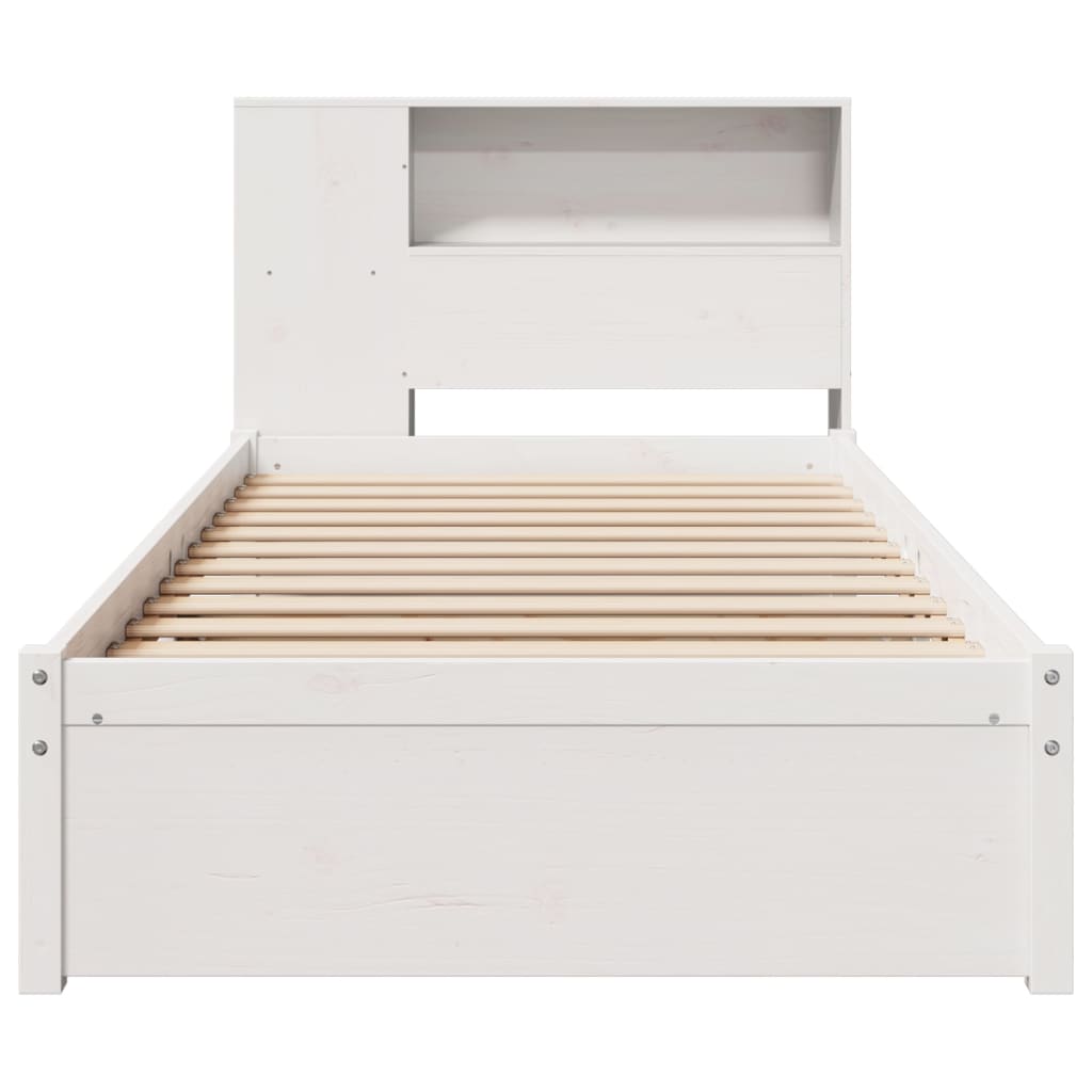 Lit bibliothèque sans matelas blanc 90x200cm bois de pin massif - XIOS