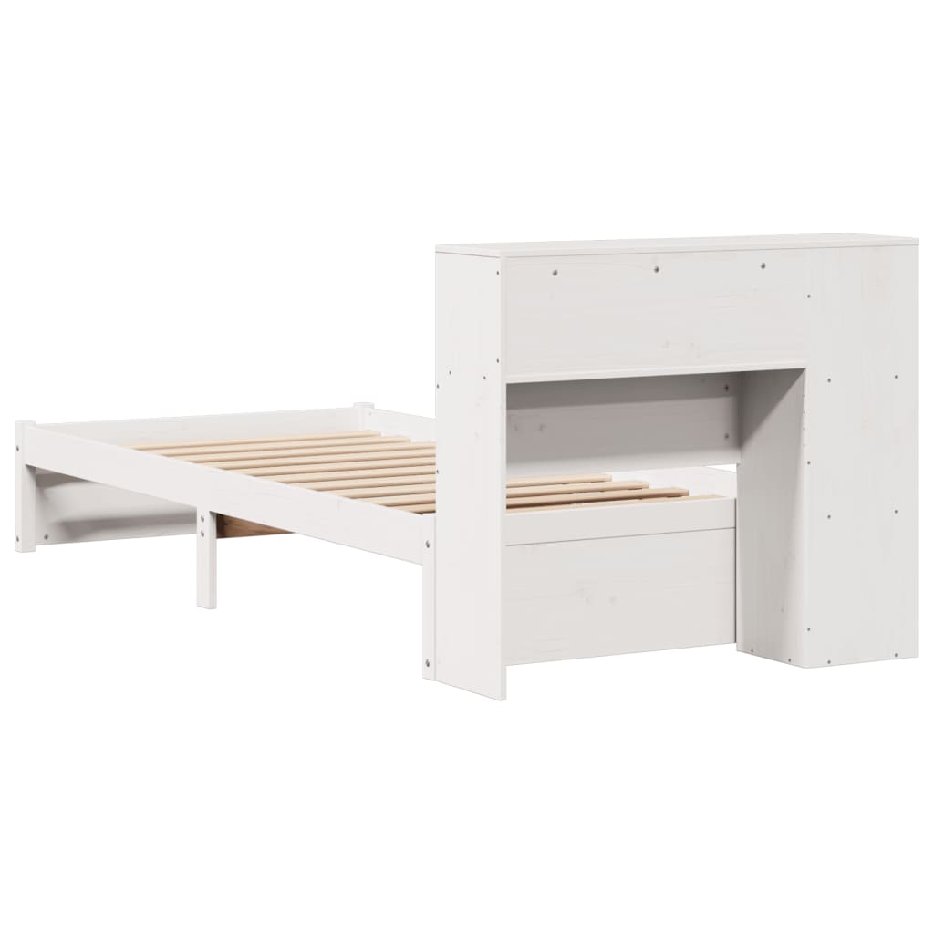 Lit bibliothèque sans matelas blanc 90x200cm bois de pin massif - XIOS