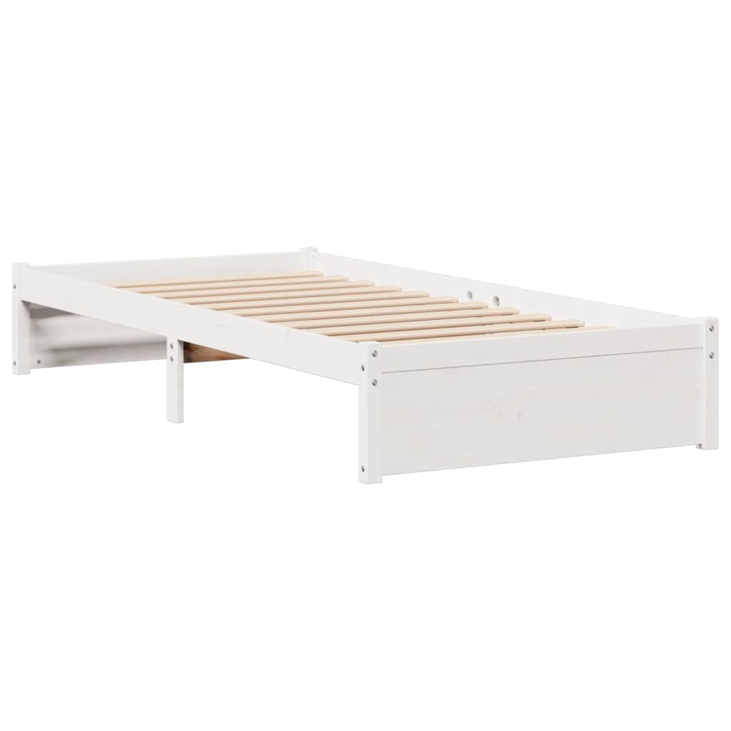 Lit bibliothèque sans matelas blanc 90x200cm bois de pin massif - XIOS