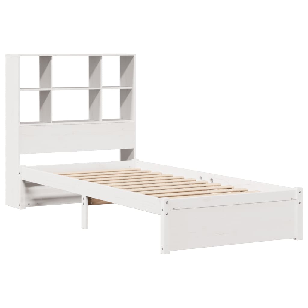 Lit bibliothèque sans matelas blanc 90x190cm bois de pin massif - XIOS