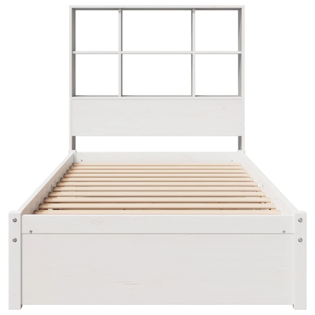 Lit bibliothèque sans matelas blanc 90x190cm bois de pin massif - XIOS