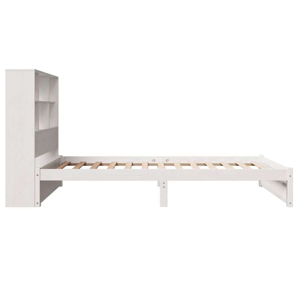 Lit bibliothèque sans matelas blanc 90x190cm bois de pin massif - XIOS